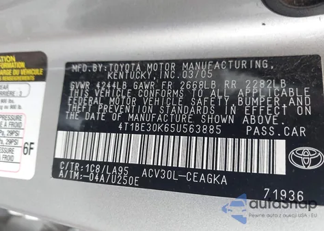 2005 Toyota Camry Xle from USA, damaged, VIN 4T1BE30K65U563885